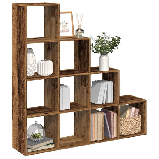 vidaXL Librería divisora 4 niveles madera envejecida 131,5x29x131,5 cm