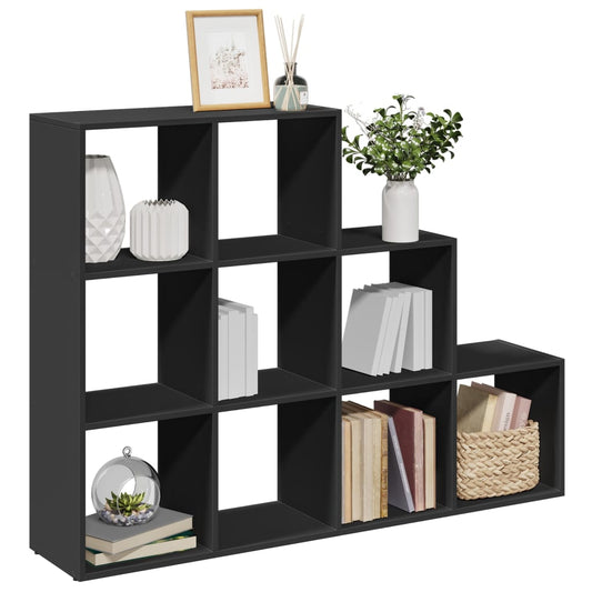 vidaXL Librería divisora 3 niveles madera negra 137,5x29x103,5 cm