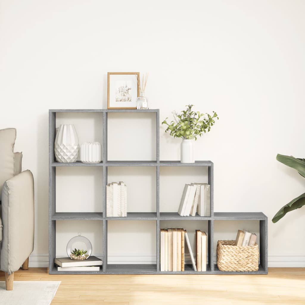 vidaXL Librería divisora 3 niveles madera gris Sonoma 137,5x29x103,5cm