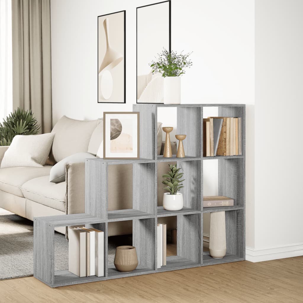 vidaXL Librería divisora 3 niveles madera gris Sonoma 137,5x29x103,5cm