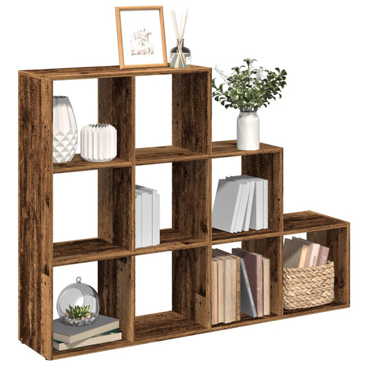 vidaXL Librería divisora 3 niveles madera envejecida 137,5x29x103,5 cm