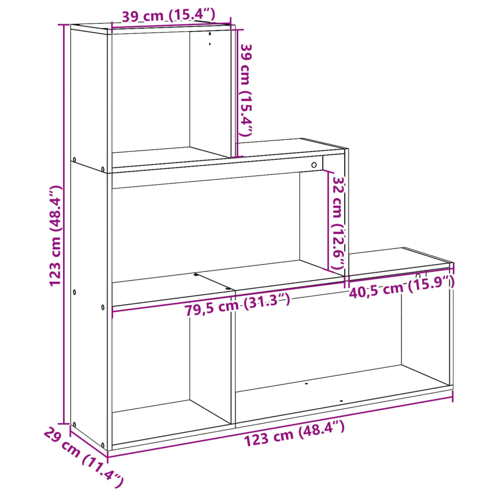 vidaXL Librería divisora 3 niveles madera blanca 123x29x123 cm