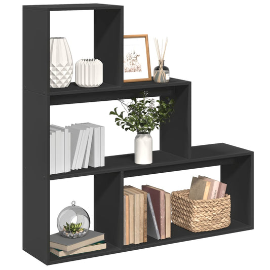 vidaXL Librería divisora 3 niveles madera negro 123x29x123 cm