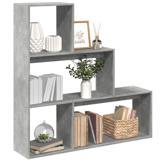 vidaXL Librería divisora 3 niveles madera gris hormigón 123x29x123 cm