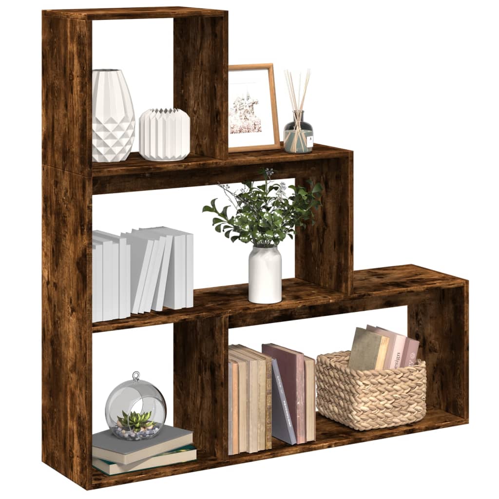 vidaXL Librería divisora 3 niveles madera roble ahumado 123x29x123 cm