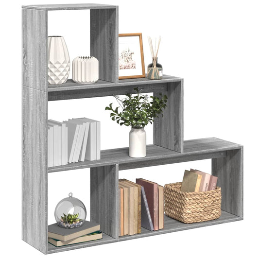 vidaXL Librería divisora 3 niveles madera gris Sonoma 123x29x123 cm