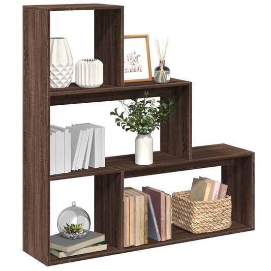 vidaXL Librería divisora 3 niveles madera marrón roble 123x29x123 cm