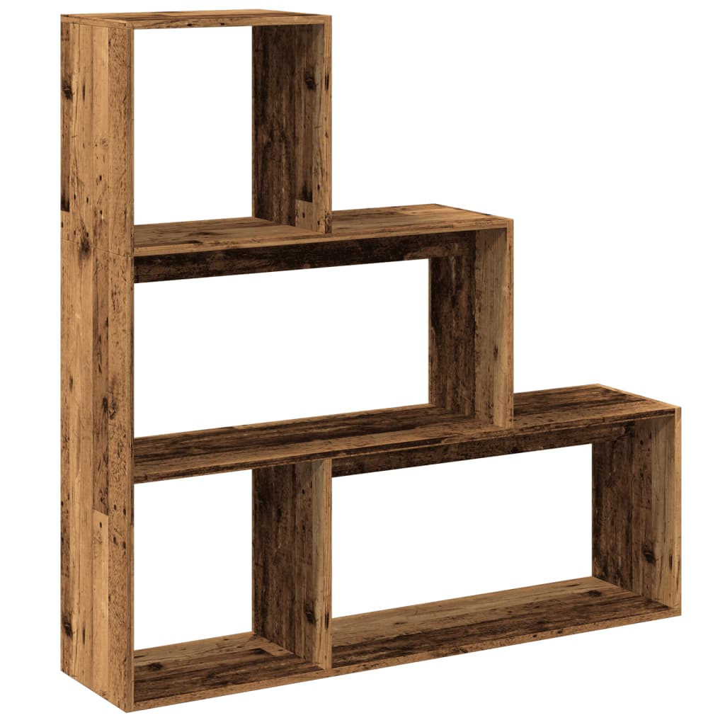 vidaXL Librería divisora 3 niveles madera envejecida 123x29x123 cm