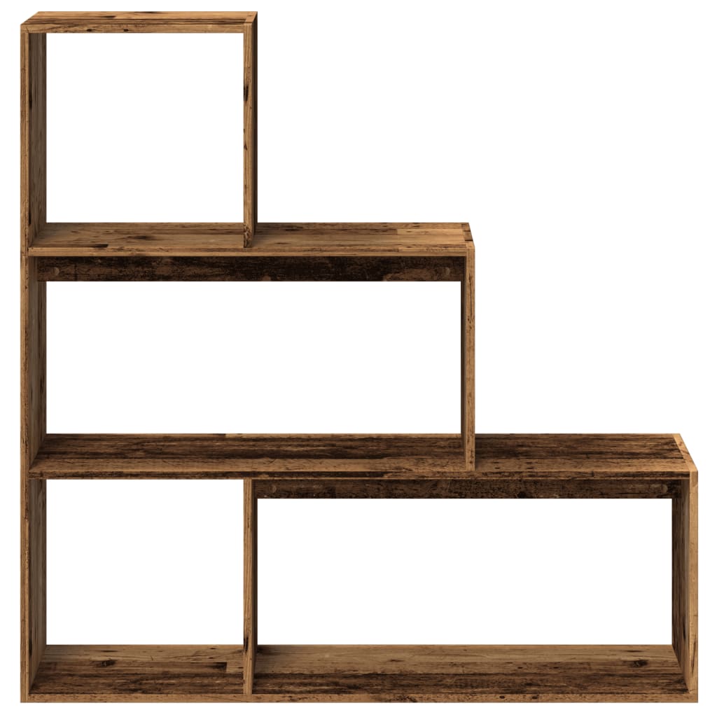 vidaXL Librería divisora 3 niveles madera envejecida 123x29x123 cm