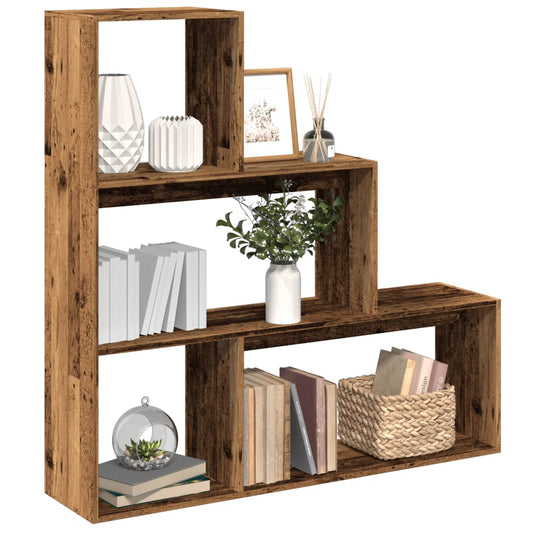 vidaXL Librería divisora 3 niveles madera envejecida 123x29x123 cm