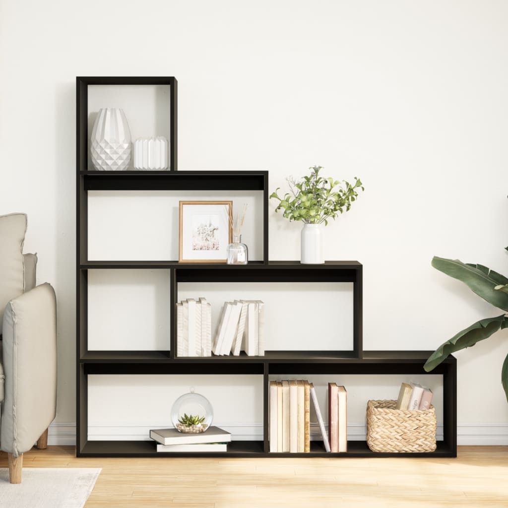 vidaXL Librería divisora 4 niveles madera negra 143,5x29x143,5 cm