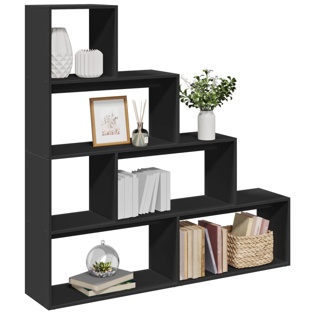 vidaXL Librería divisora 4 niveles madera negra 143,5x29x143,5 cm