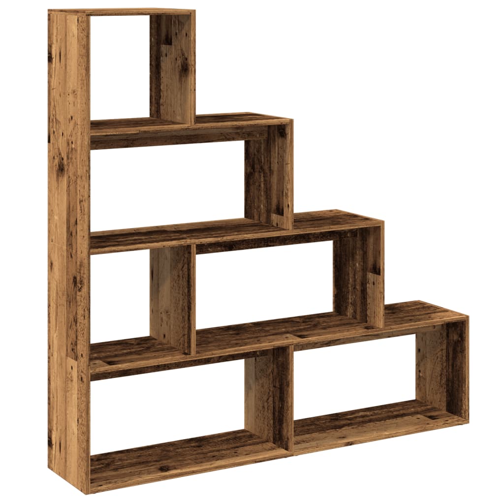 vidaXL Librería divisora 4 niveles madera envejecida 143,5x29x143,5 cm