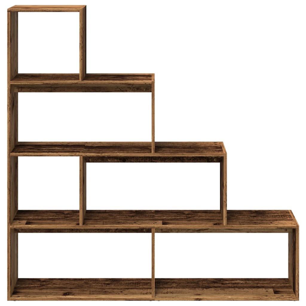 vidaXL Librería divisora 4 niveles madera envejecida 143,5x29x143,5 cm