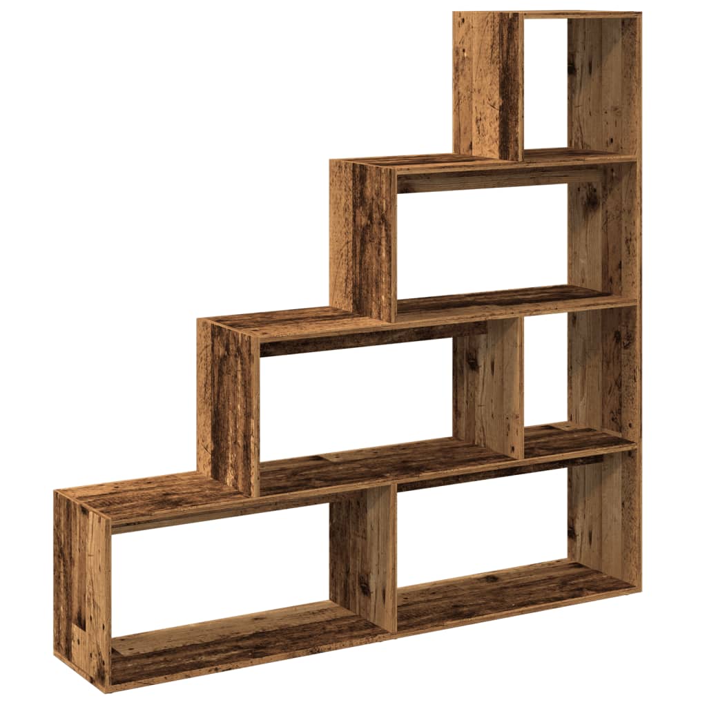 vidaXL Librería divisora 4 niveles madera envejecida 143,5x29x143,5 cm