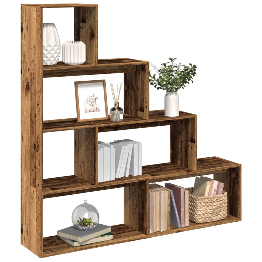 vidaXL Librería divisora 4 niveles madera envejecida 143,5x29x143,5 cm