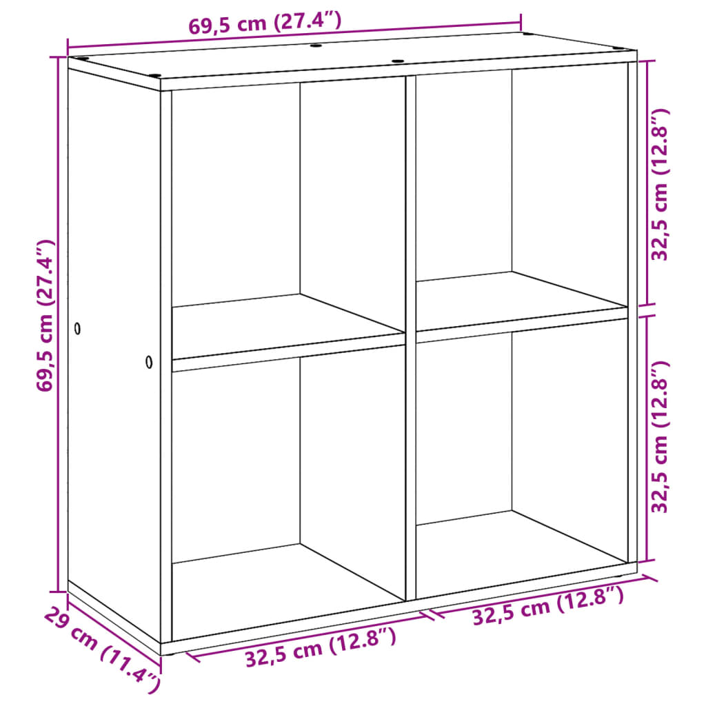 vidaXL Librería divisora madera gris hormigón 69,5x29x69,5 cm