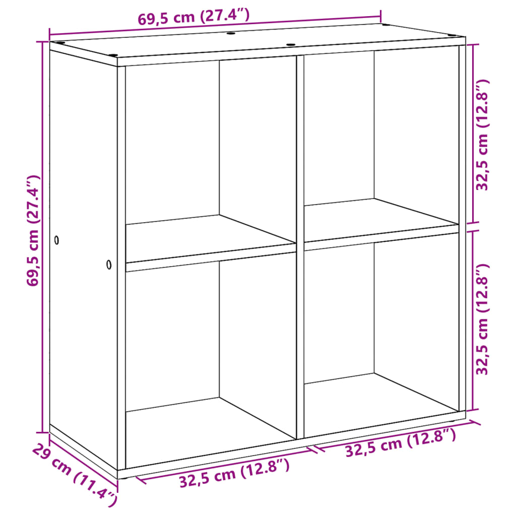 vidaXL Librería divisora madera roble ahumado 69,5x29x69,5 cm