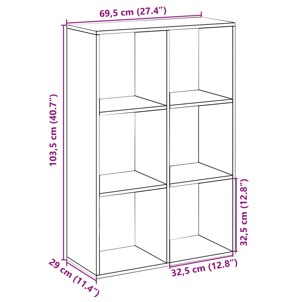 vidaXL Librería divisora madera de ingeniería negra 69,5x29x103,5 cm