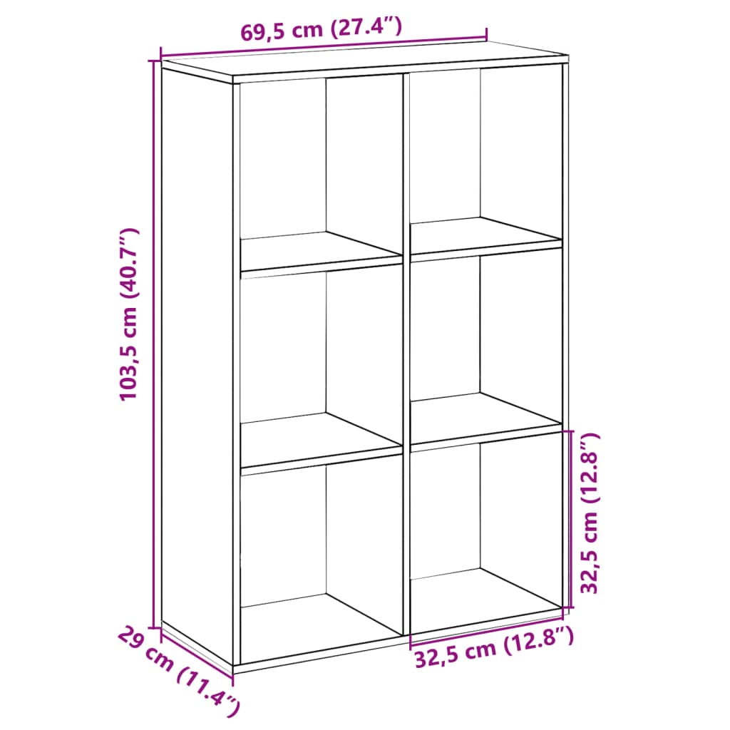 vidaXL Librería divisor madera ingeniería roble Sonoma 69,5x29x103,5cm