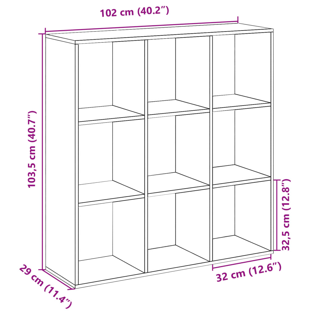 vidaXL Librería divisora madera gris hormigón 102x29x103,5 cm