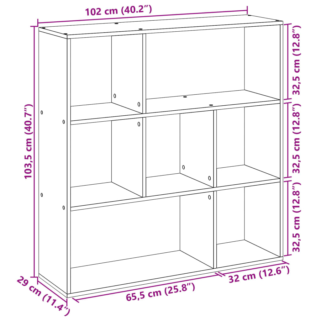 vidaXL Librería divisora madera gris hormigón 102x29x103,5 cm