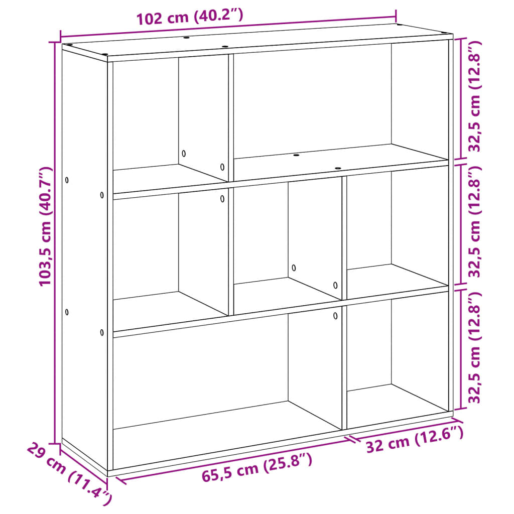 vidaXL Librería divisor madera ingeniería gris Sonoma 102x29x103,5 cm