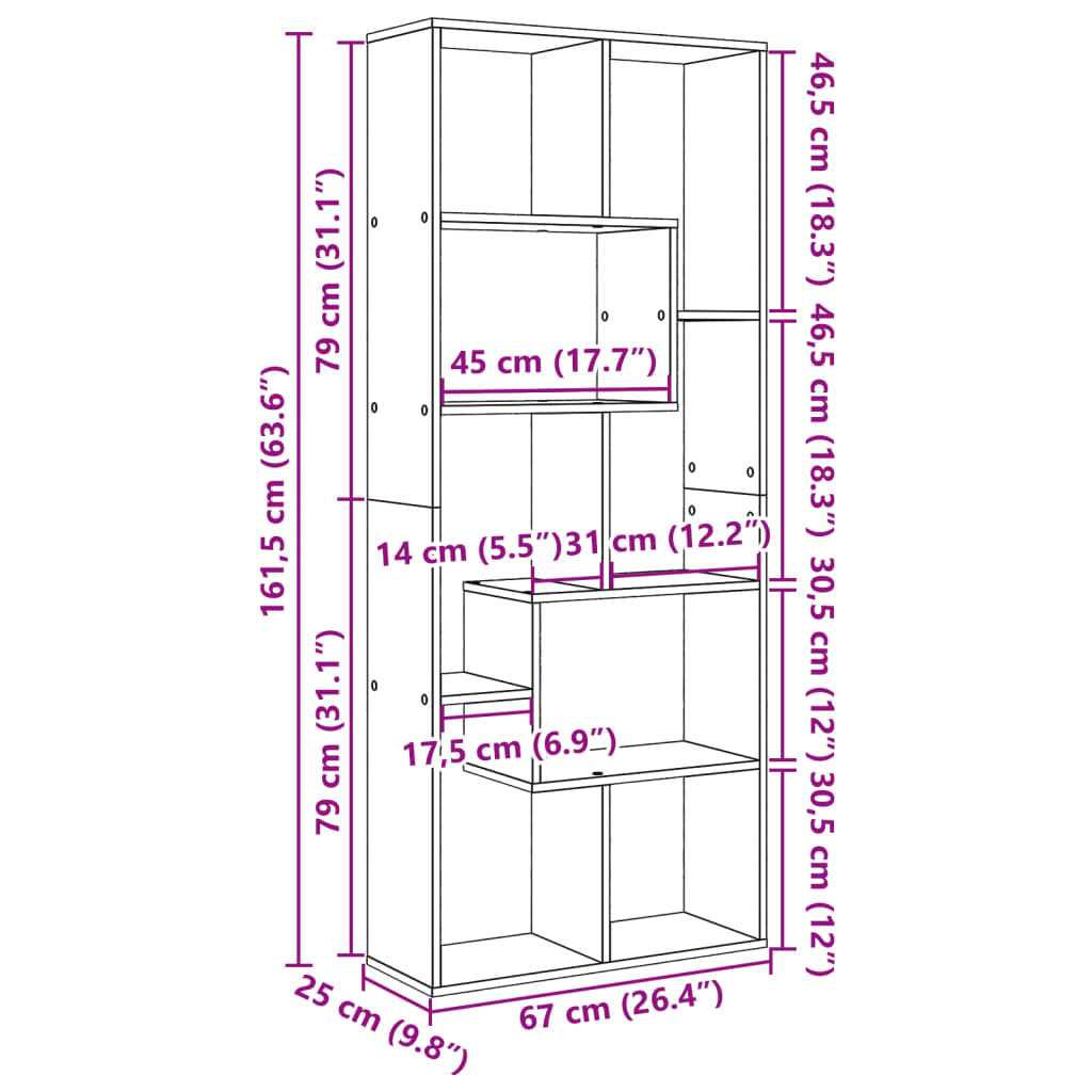 vidaXL Librería divisora madera ingeniería blanca 67x25x161,5 cm