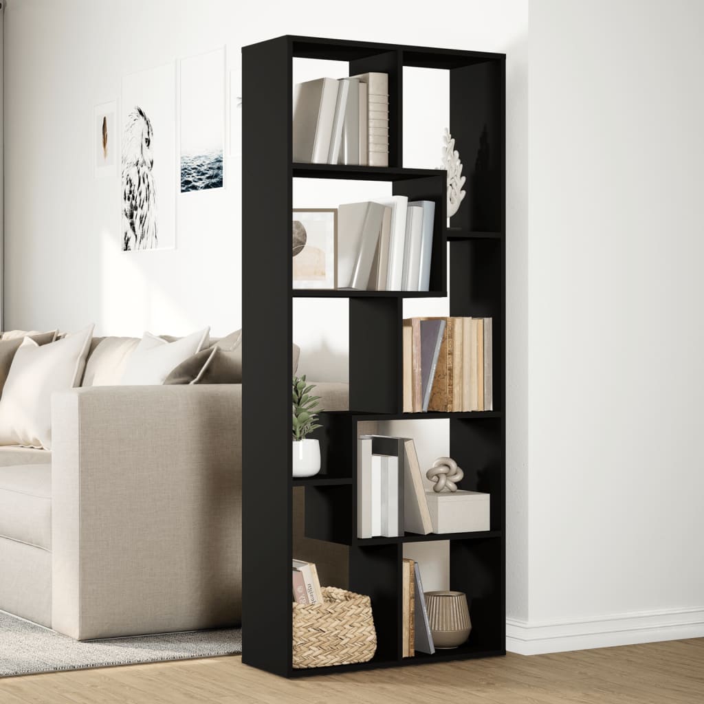 vidaXL Librería divisora madera de ingeniería negra 67x25x161,5 cm