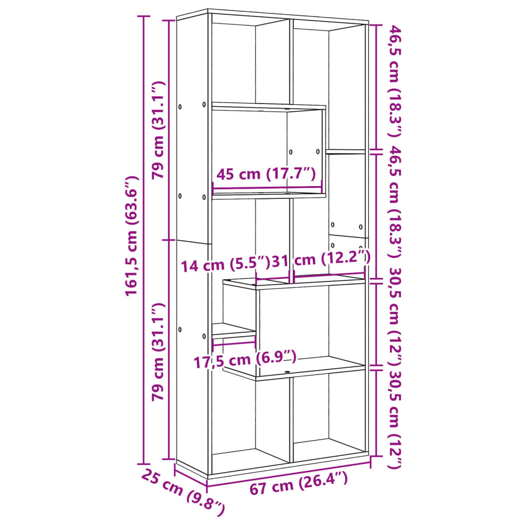 vidaXL Librería divisora madera ingeniería roble Sonoma 67x25x161,5 cm