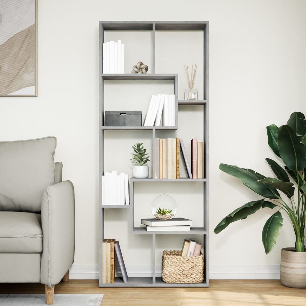 vidaXL Librería divisora madera ingeniería gris hormigón 67x25x161,5cm