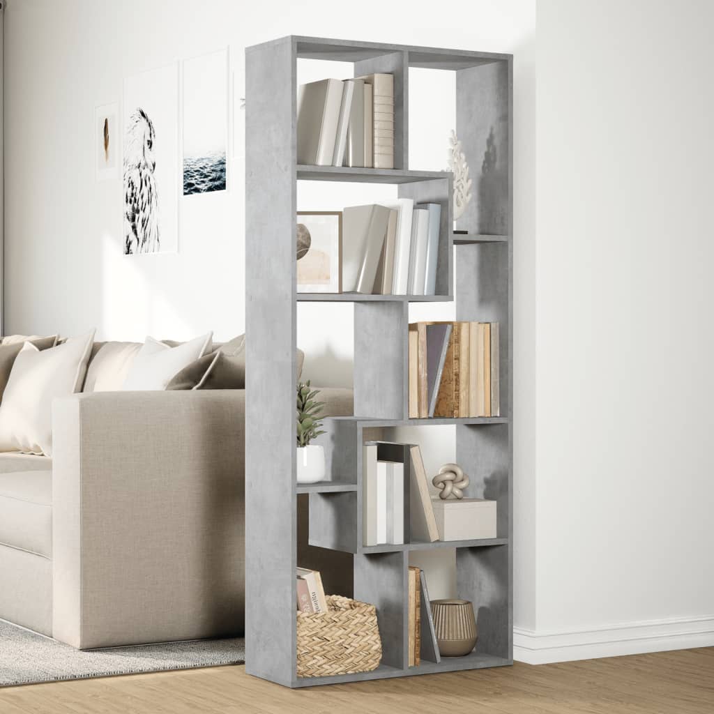 vidaXL Librería divisora madera ingeniería gris hormigón 67x25x161,5cm