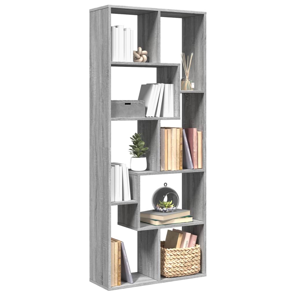 vidaXL Librería divisora madera ingeniería gris Sonoma 67x25x161,5 cm