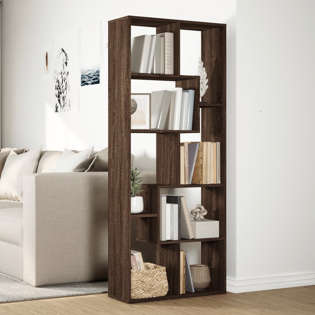 vidaXL Librería divisora madera ingeniería marrón roble 67x25x161,5 cm