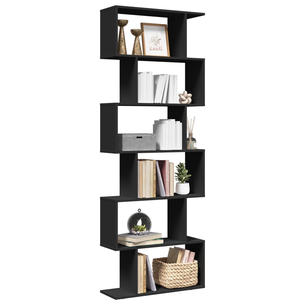 vidaXL Librería divisora 6 niveles madera ingeniería negra 70x24x193cm