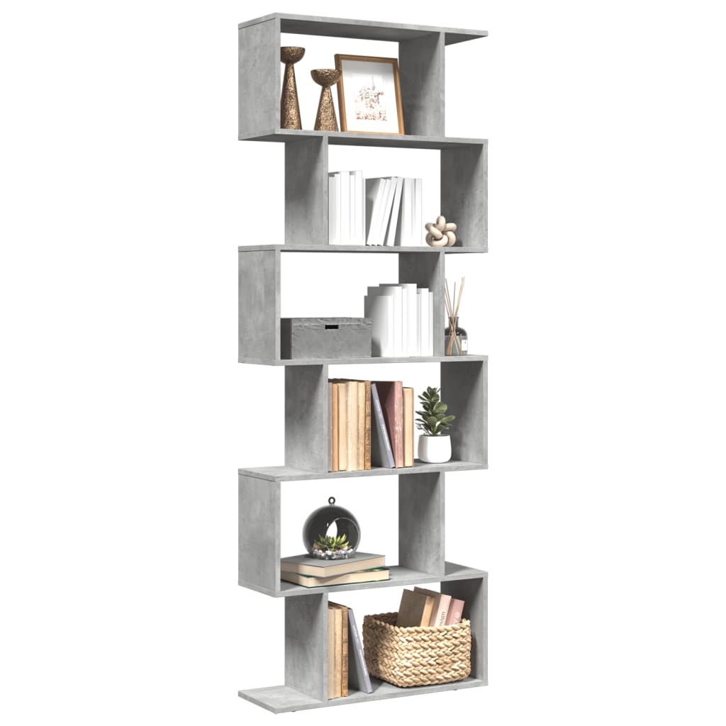 vidaXL Librería divisora 6 niveles madera gris hormigón 70x24x193 cm