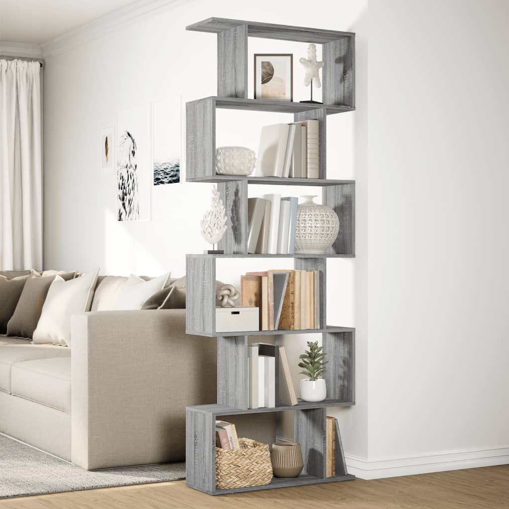 vidaXL Librería divisora 6 niveles madera gris Sonoma 70x24x193 cm