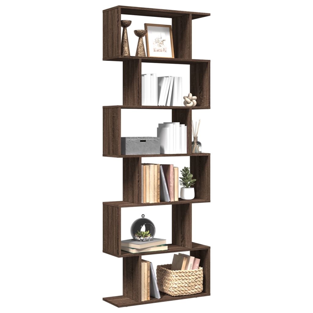 vidaXL Librería divisora 6 niveles madera marrón roble 70x24x193 cm