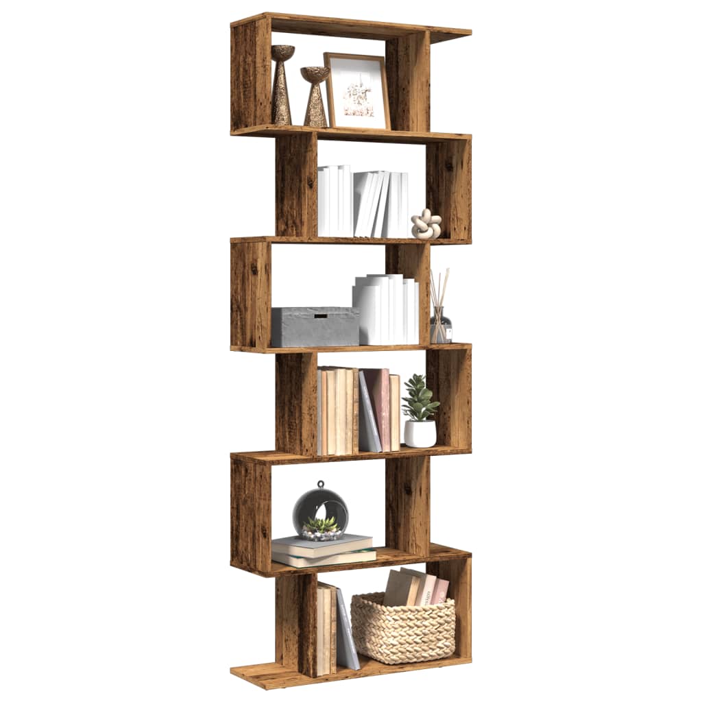 vidaXL Librería divisora 6 niveles madera envejecida 70x24x193 cm