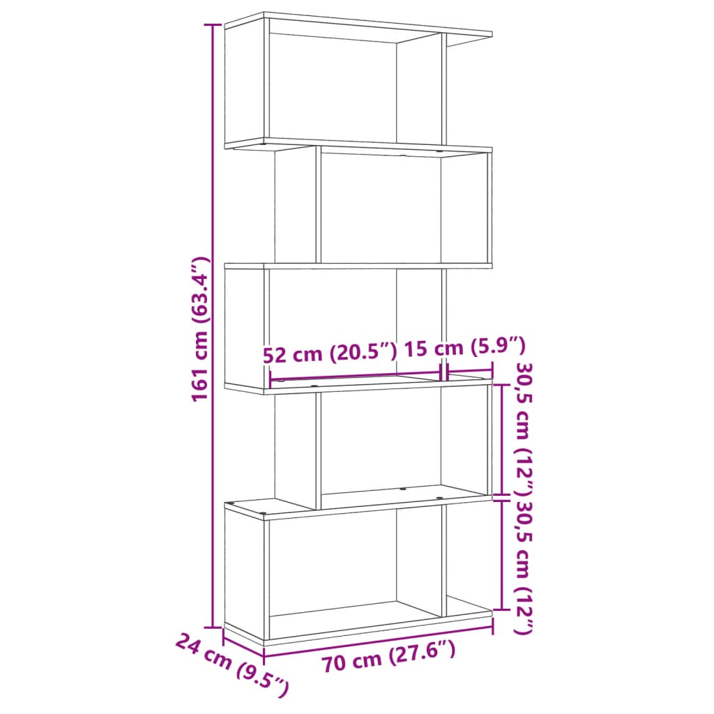 vidaXL Librería divisor 5 niveles madera ingeniería blanco 70x24x161cm