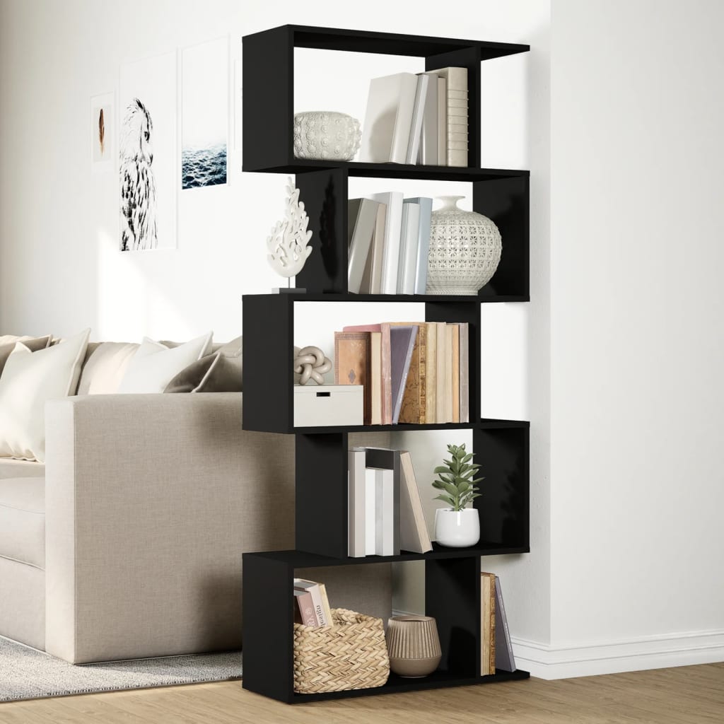 vidaXL Librería divisora 5 niveles madera ingeniería negra 70x24x161cm