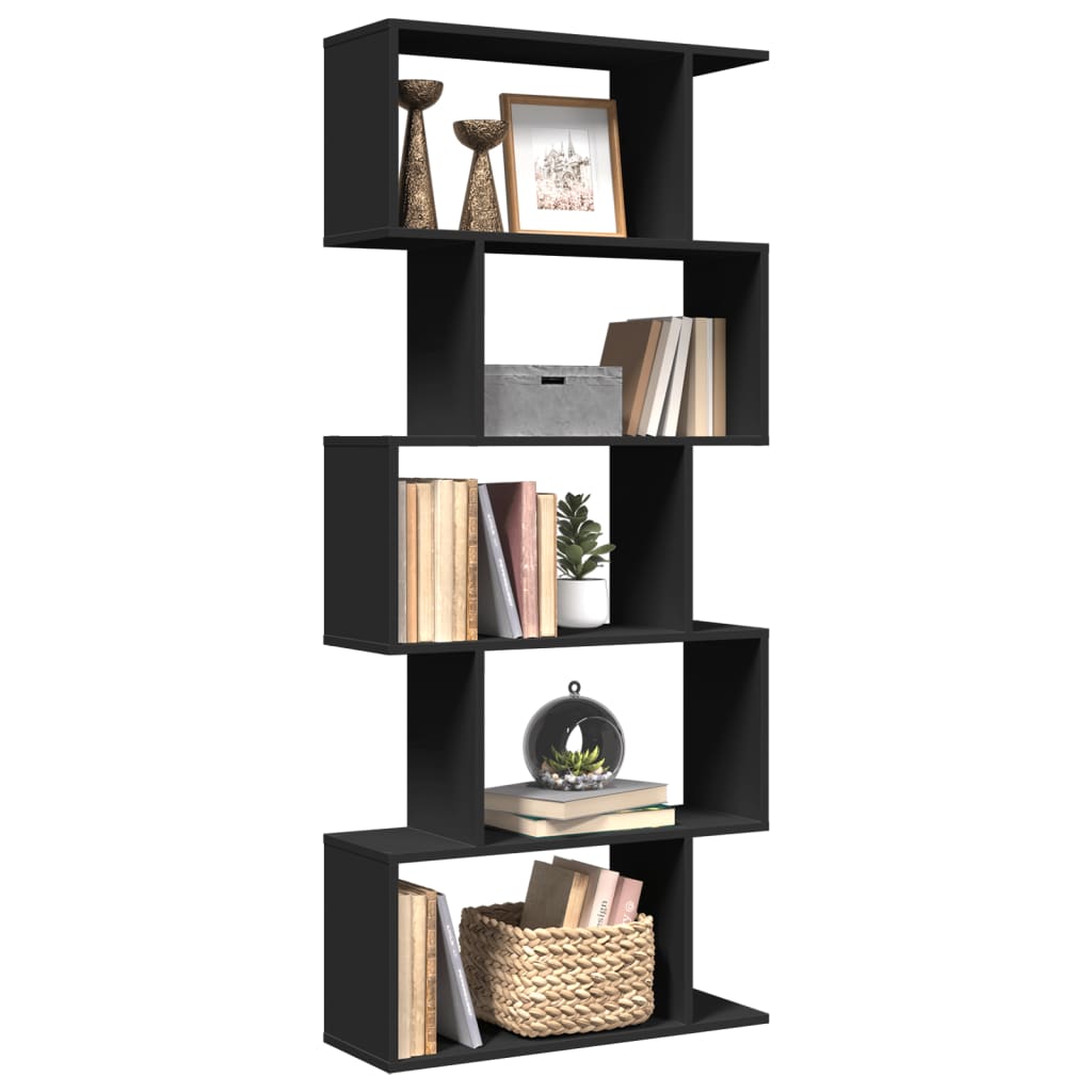 vidaXL Librería divisora 5 niveles madera ingeniería negra 70x24x161cm