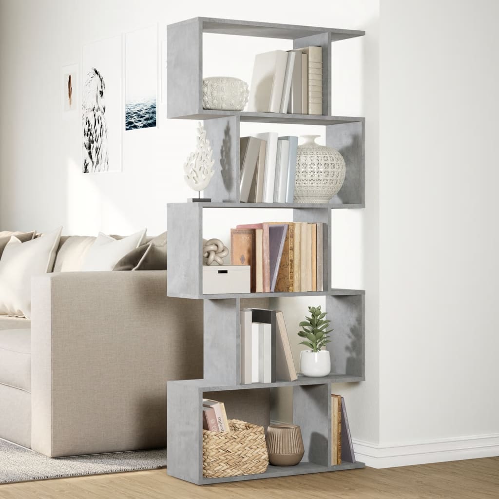 vidaXL Librería divisora 5 niveles madera gris hormigón 70x24x161 cm