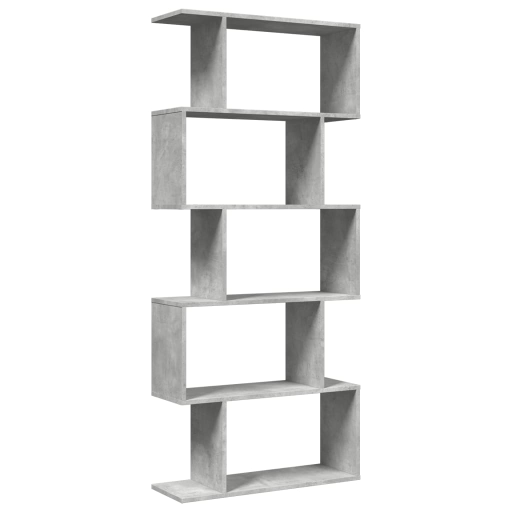 vidaXL Librería divisora 5 niveles madera gris hormigón 70x24x161 cm