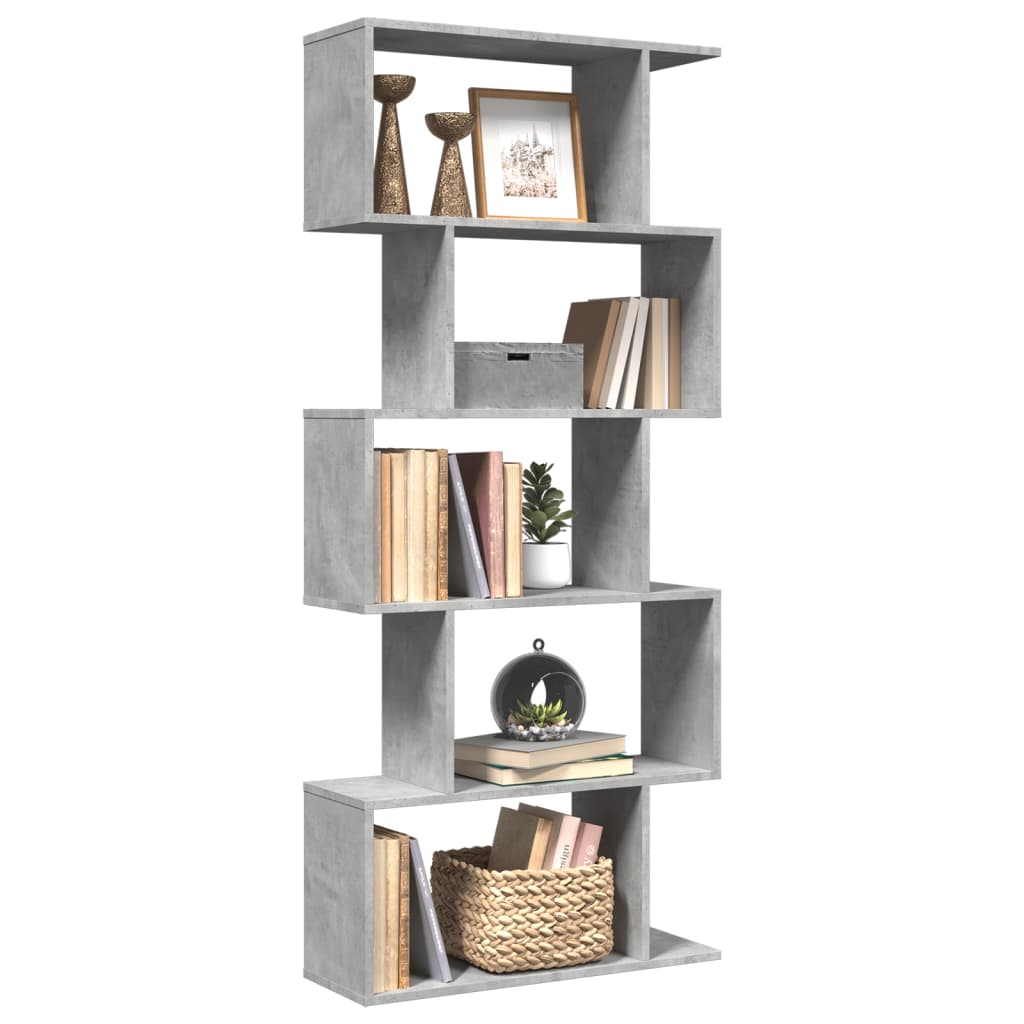 vidaXL Librería divisora 5 niveles madera gris hormigón 70x24x161 cm