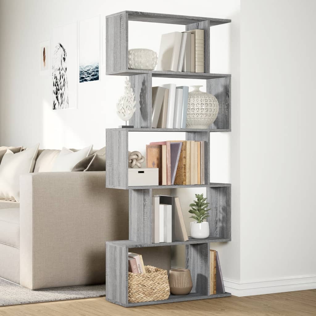 vidaXL Librería divisora 5 niveles madera gris Sonoma 70x24x161 cm