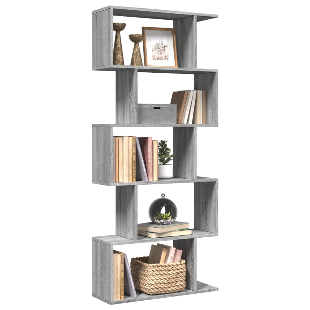 vidaXL Librería divisora 5 niveles madera gris Sonoma 70x24x161 cm