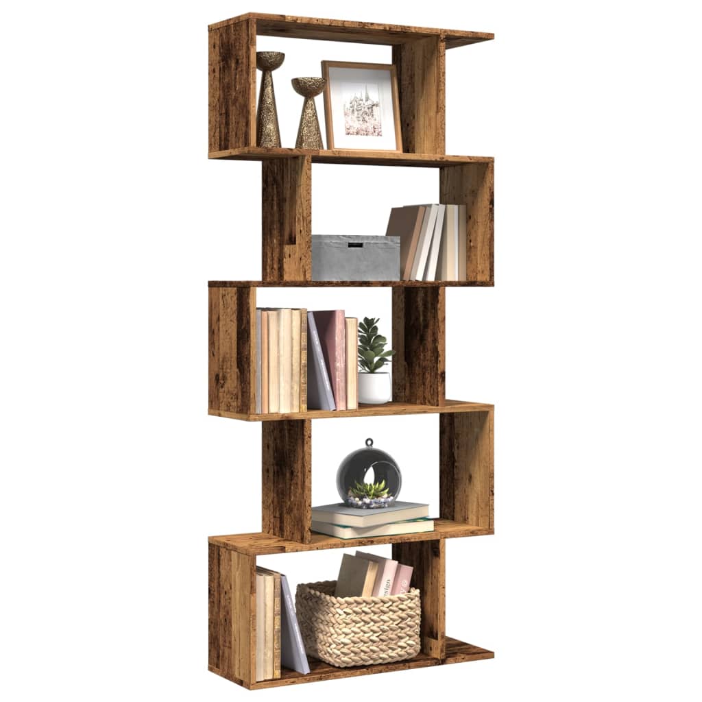 vidaXL Librería divisora 5 niveles madera envejecida 70x24x161 cm