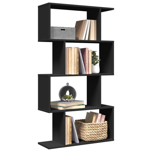 vidaXL Librería divisora 4 niveles madera ingeniería negra 70x24x129cm