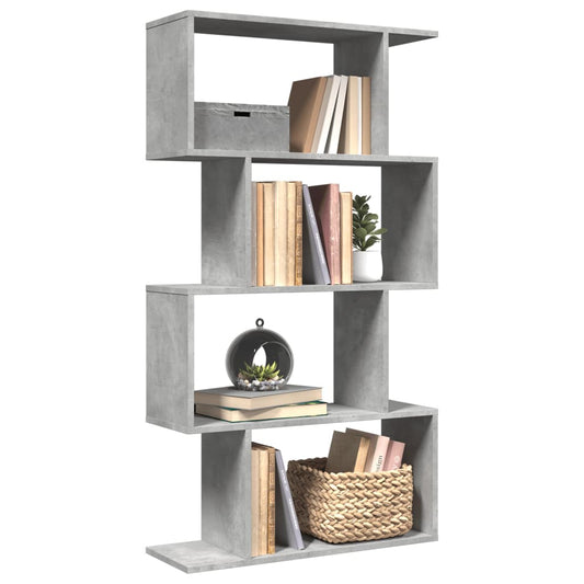 vidaXL Librería divisora 4 niveles madera gris hormigón 70x24x129 cm